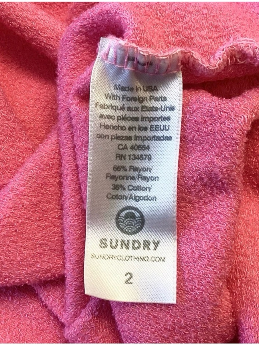 Sundry Pink Terry Pullover - Picture 3 of 4